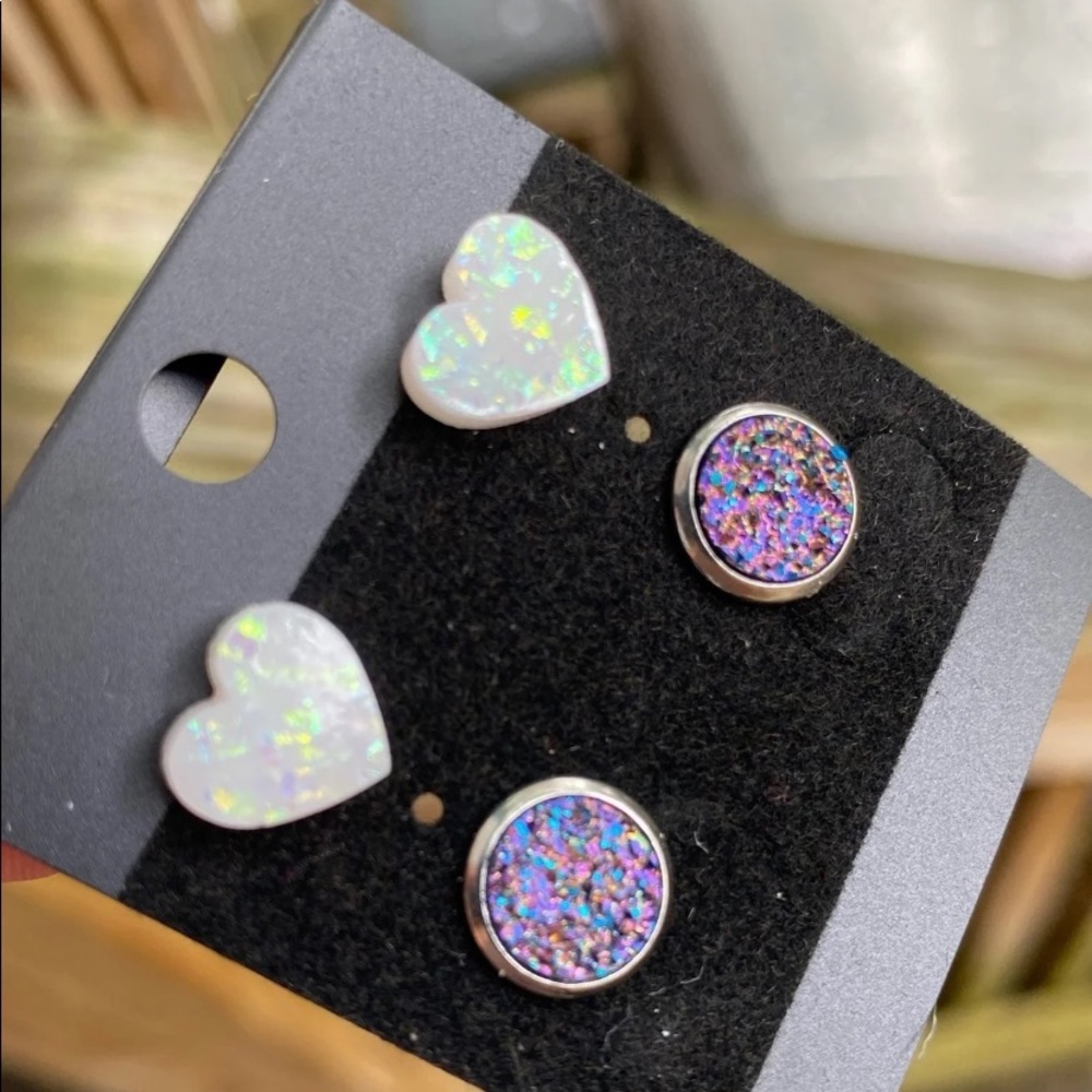NEW Faux Druzy Stud Fire Opal Earrings